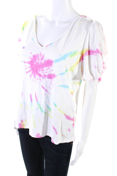 Generation Love Womens Cotton Tie Dye V-Neck Pullover T-Shirt Top White Size M