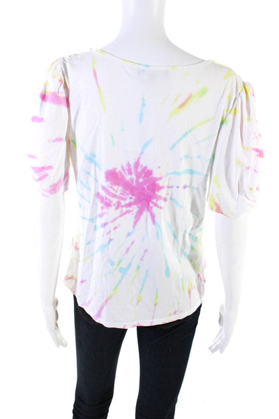 Generation Love Womens Cotton Tie Dye V-Neck Pullover T-Shirt Top White Size M