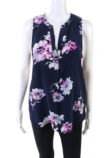 Joie Womens Silk Floral Print V-Neck Sleeveless Pullover Blouse Top Blue Size M