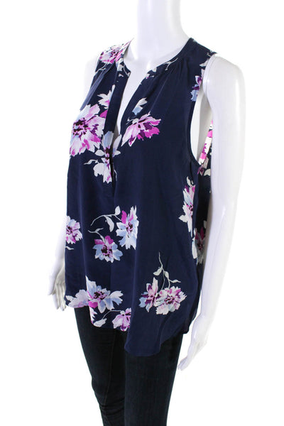 Joie Womens Silk Floral Print V-Neck Sleeveless Pullover Blouse Top Blue Size M