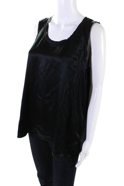 Go Silk Womens Silk Round Neck Sleeveless Pullover Blouse Top Black Size L