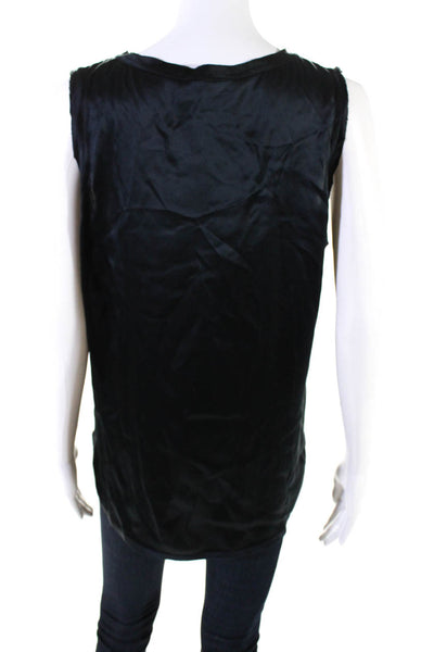 Go Silk Womens Silk Round Neck Sleeveless Pullover Blouse Top Black Size L