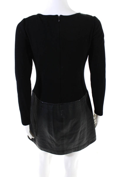 Theory Womens Leather 2 Pocket Round Neck Long Sleeve Zip Up Dress Black Size 0