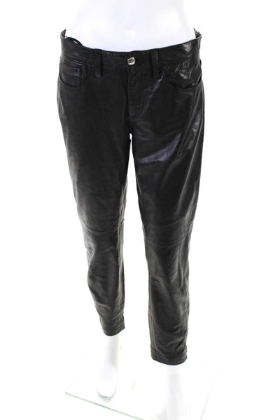 Ralph Lauren Womens Lamb Leather 5 Pocket Mid-Rise Skinny Jeans Black Size 6