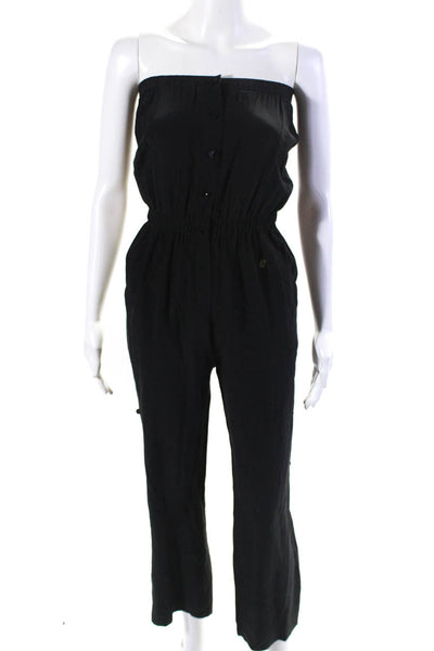 Tt Womens Elastic Strapless Button Up Straight Leg Jumpsuit Black Size 1