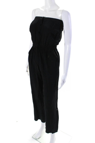 Tt Womens Elastic Strapless Button Up Straight Leg Jumpsuit Black Size 1