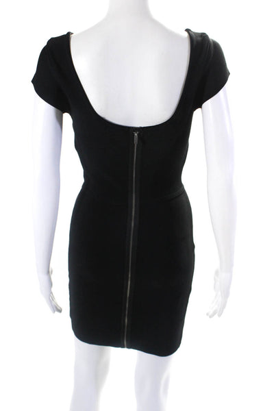 BCBG Max Azria Womens Knit Cap Sleeve Bandage Sheath Dress Black Size XS