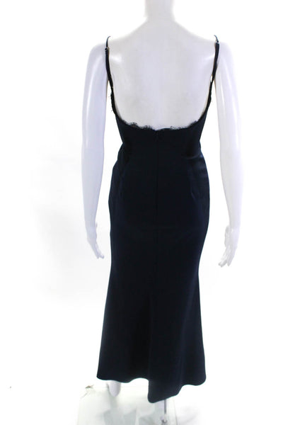 Katie May Womens Lace Trim V Neck Sleeveless Midi Sheath Dress Navy Size 0