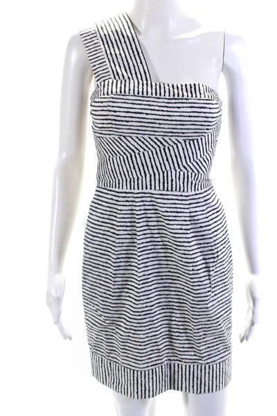 BCBG Max Azria Womens Striped One Shoulder Sheath Dress Black White Size 0