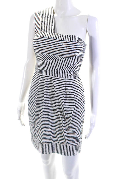 BCBG Max Azria Womens Striped One Shoulder Sheath Dress Black White Size 0