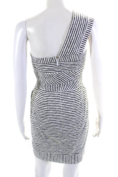 BCBG Max Azria Womens Striped One Shoulder Sheath Dress Black White Size 0