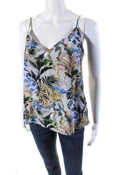 L'Agence Womens Leopard Monstera Print V Neck Cami Tank Top Blue Gray Size Small