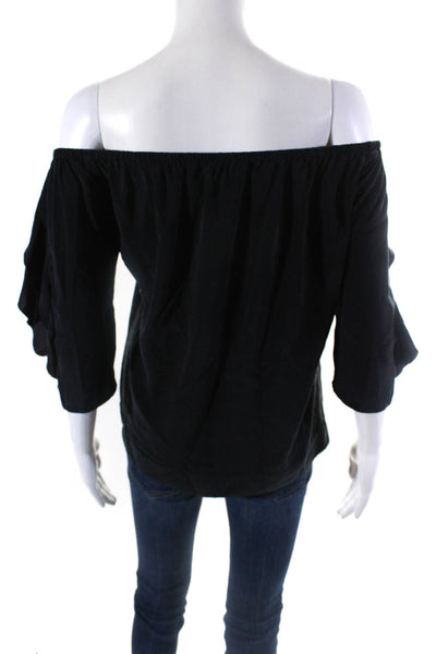 L'Agence Womens Off Shoulder Ruffle Half Sleeve Top Blouse Black Silk Size Small