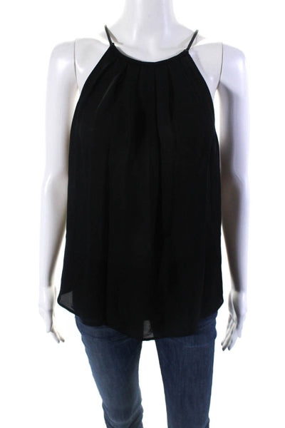 Joie Womens Pleated Chiffon Halter Tank Top Blouse Black Silk Size Small