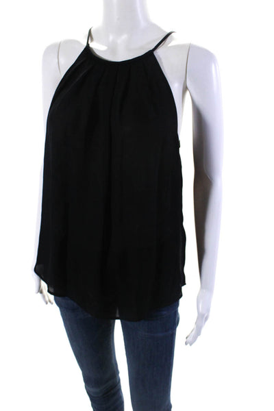 Joie Womens Pleated Chiffon Halter Tank Top Blouse Black Silk Size Small