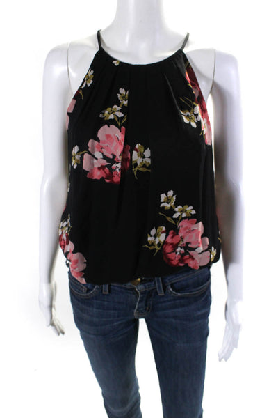 Joie Womens Floral Halter Sleeveless Tank Top Blouse Black Pink Size Extra Small