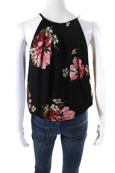 Joie Womens Floral Halter Sleeveless Tank Top Blouse Black Pink Size Extra Small