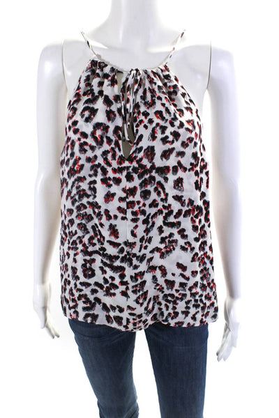 Parker Womens Leopard Print Sleeveless Halter Top Blouse White Black Red Small