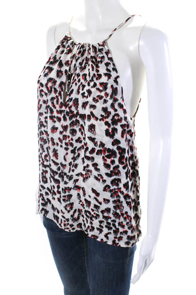 Parker Womens Leopard Print Sleeveless Halter Top Blouse White Black Red Small