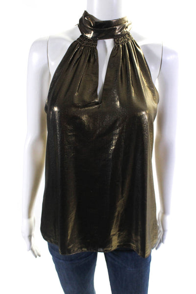 Ramy Brook Womens Metallic Keyhole Halter Sleeveless Top Blouse Gold Size XS