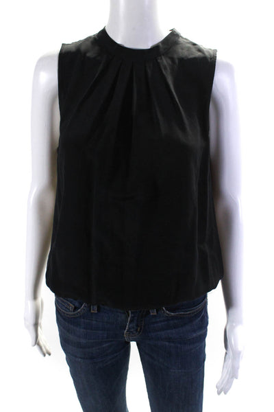 Rory Beca Womens High Neck Pleated Sleeveless Top Blouse Black Silk Size 4