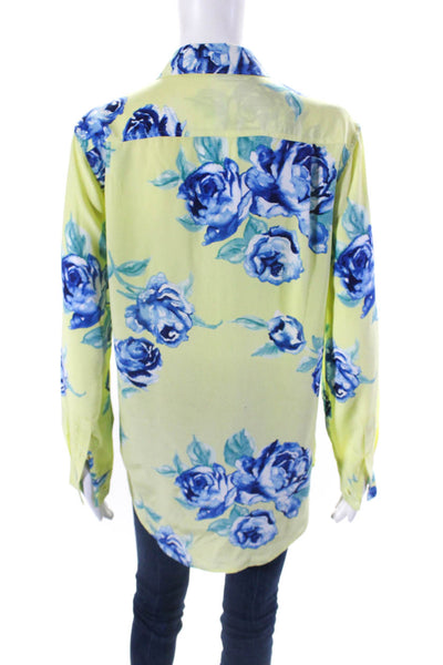 Equipment Femme Womens Floral Button Up Top Blouse Blue Green Size XS