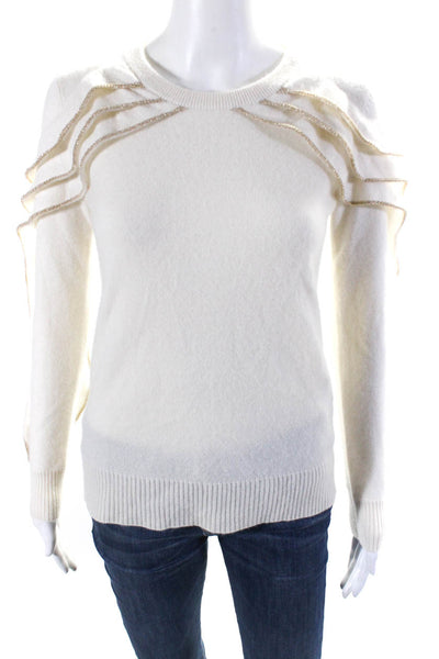 Madeleine Thompson Womens Cashmere Crew Neck Sweater White Gold Size Small