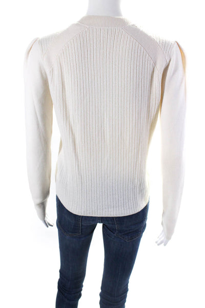 Veronica Beard Womens Button Detail Crew Neck Sweater White Wool Size Extra Smal