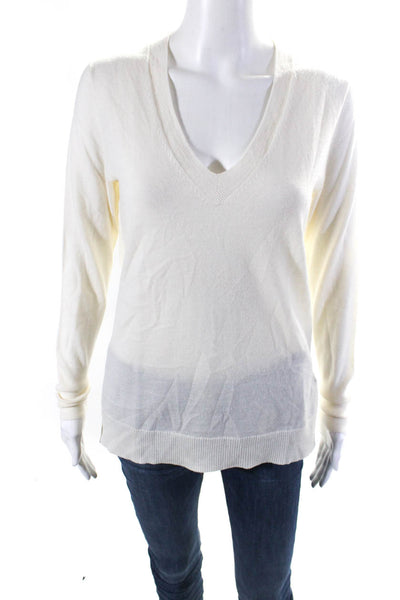 J Crew Womens Long Sleeves V Neck Sweater White Wool Size Small