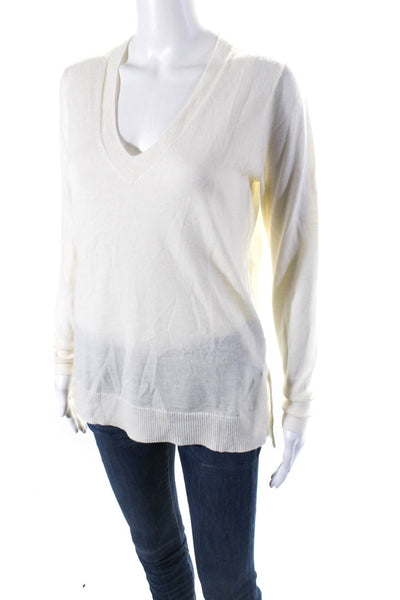 J Crew Womens Long Sleeves V Neck Sweater White Wool Size Small