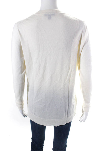 J Crew Womens Long Sleeves V Neck Sweater White Wool Size Small