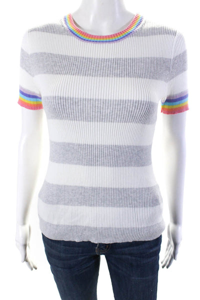 Cotton By Autumn Cashmere Womens Striped Ribbed Sweater Multi Colored Size Small