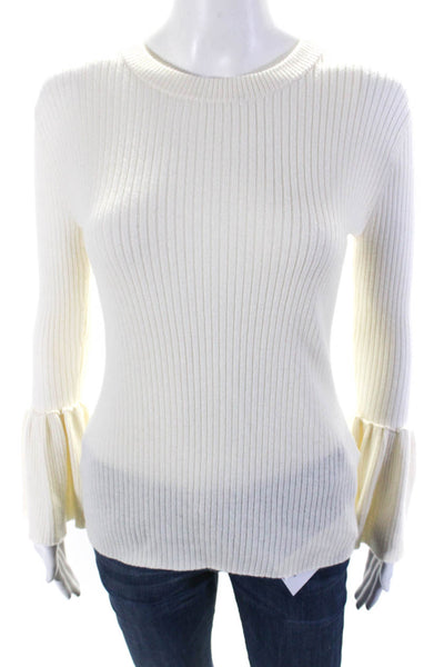 Frame Denim Womens Ribbed Long Sleeves Sweater White Wool Size Extra Small