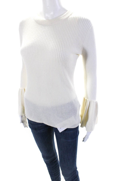 Frame Denim Womens Ribbed Long Sleeves Sweater White Wool Size Extra Small