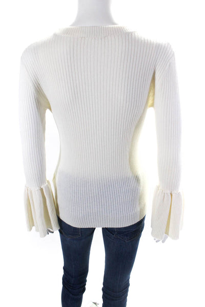 Frame Denim Womens Ribbed Long Sleeves Sweater White Wool Size Extra Small