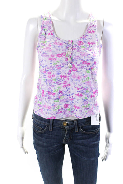 Love Shack Fancy Womens Floral Print Half Button Tank Top Pink Size Small