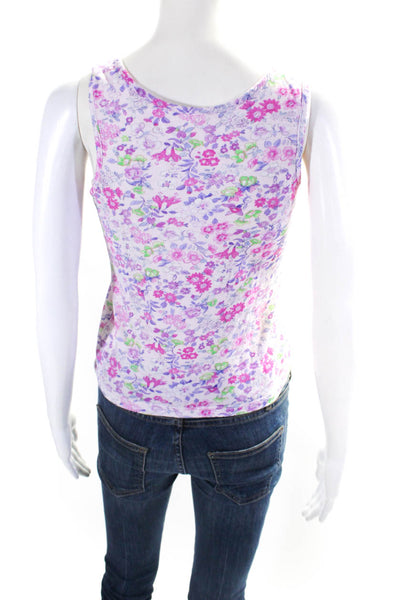 Love Shack Fancy Womens Floral Print Half Button Tank Top Pink Size Small