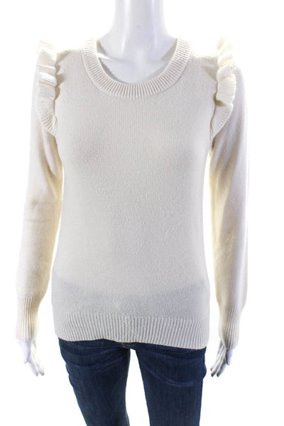 Madeleine Thompson Womens Cashmere Ruffled Long Sleeves Sweater White Size Small