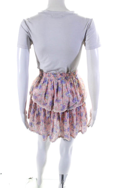 Love Shack Fancy Womens Floral Print Tiered Skirt Pink Cotton Size Medium