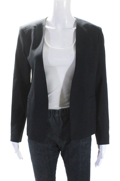 Theory Womens Wool Long Sleeve V-Neck Open Front Blazer Jacket Navy Blue Size 4