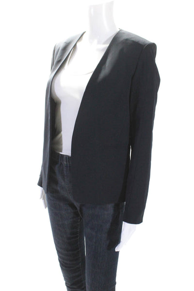 Theory Womens Wool Long Sleeve V-Neck Open Front Blazer Jacket Navy Blue Size 4