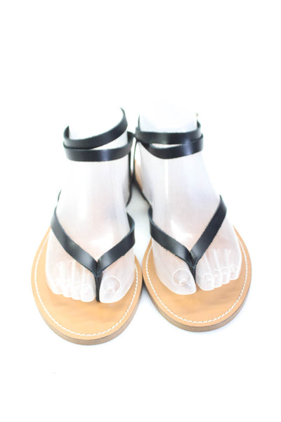 J Crew Womens Leather Open Toe Strappy Flat Heel Sandals Black Size 8US 38EU