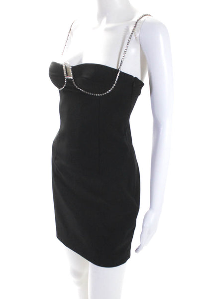 Area Womens Rhinestone Strap Sweetheart Mini Sheath Dress Black Size 0