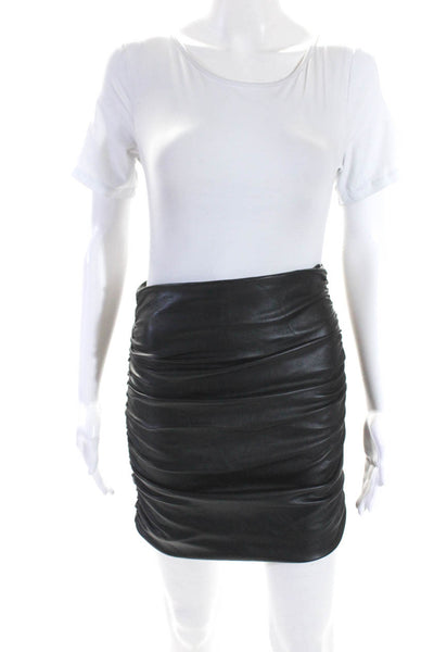 Superdown Womens Lined Vegan Leather Ruched Zip Up Mini Skirt Black Size S