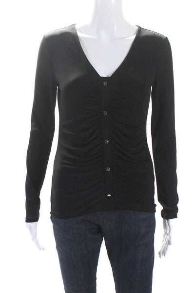 Catherine Malandrino Womens Black Ruched Detail Long Sleeve Blouse Top Size XS