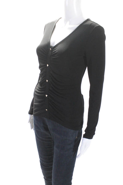 Catherine Malandrino Womens Black Ruched Detail Long Sleeve Blouse Top Size XS