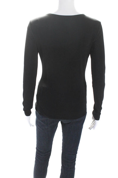 Catherine Malandrino Womens Black Ruched Detail Long Sleeve Blouse Top Size XS