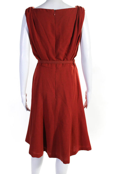 Carolina Herrera Womens Orange Wool Square Neck Sleeveless Shift Dress Size 10