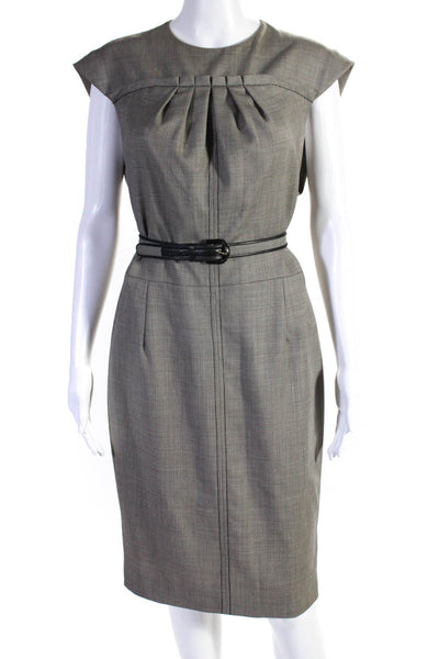Carolina Herrera Womens Brown Wool Printed Belt Sleeveless Shift Dress Size 12