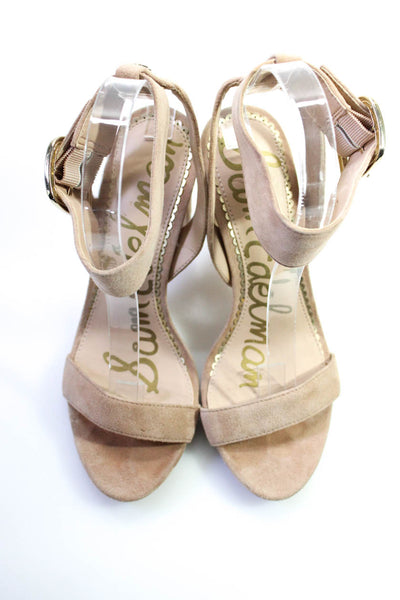 Sam Edelman Womens Beige Suede Ankle Strap Heels Sandals Shoes Size 6